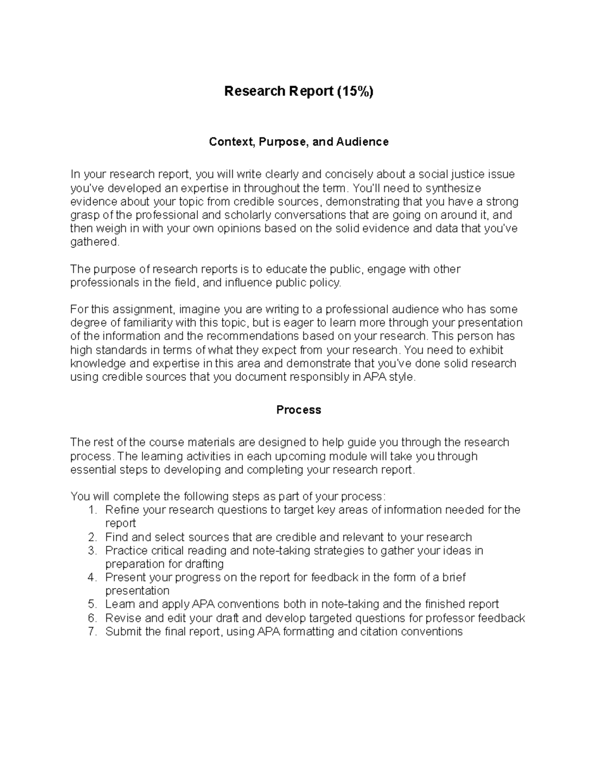 research report assignment sample