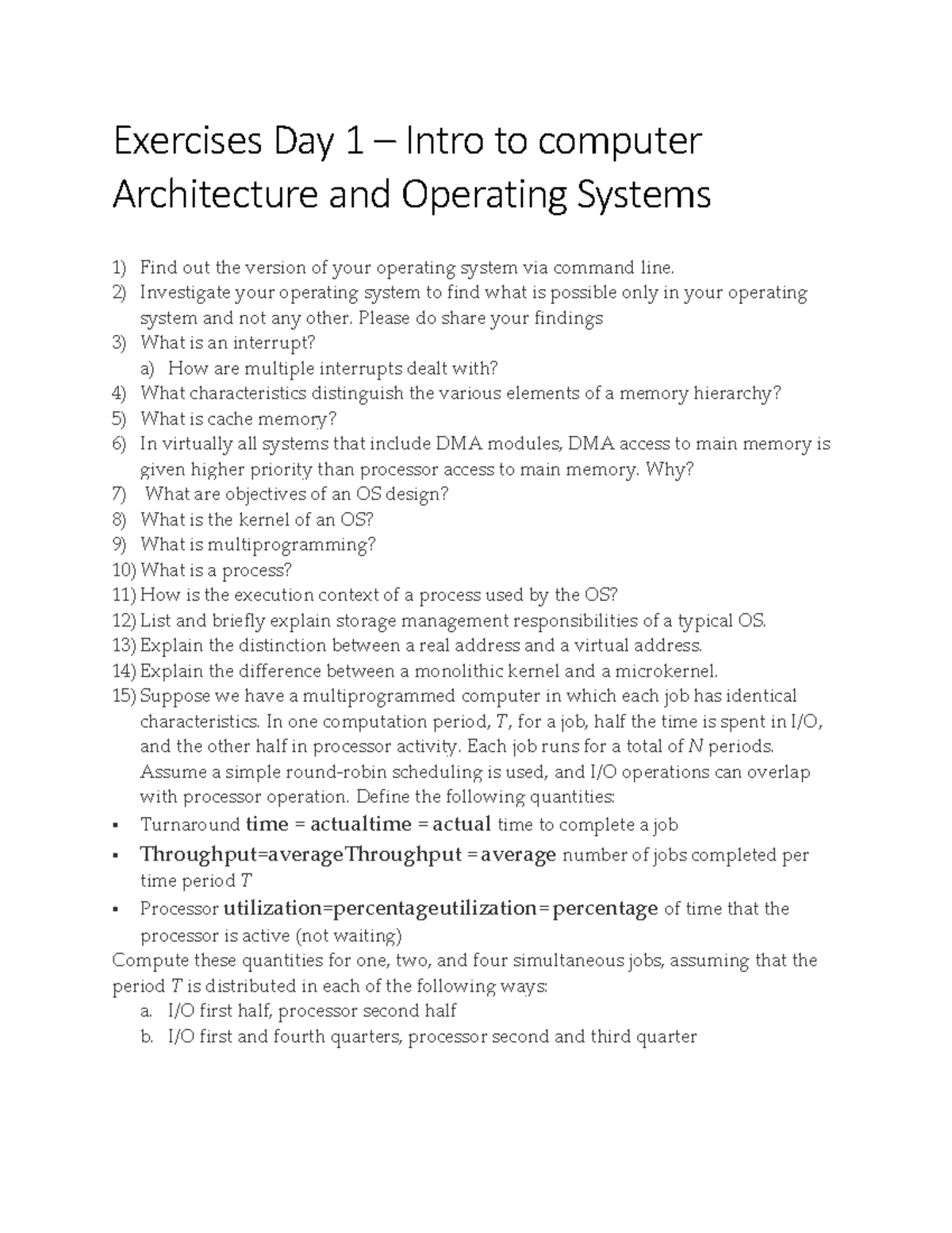 Exercises Day 1 OS OPERATING SYSTEMS EXERCISES VERY GOOD AND USEFUL ...