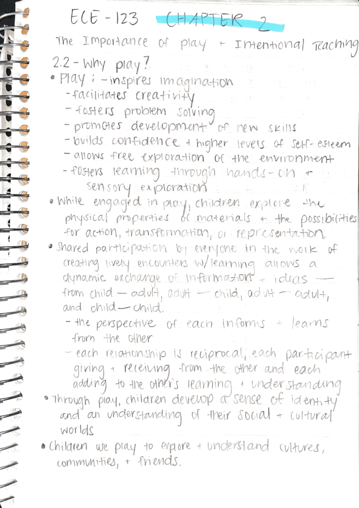 ECE-123 Ch 2 - Book notes - ECE 123 CHAPTER 2 The Importance of play ...