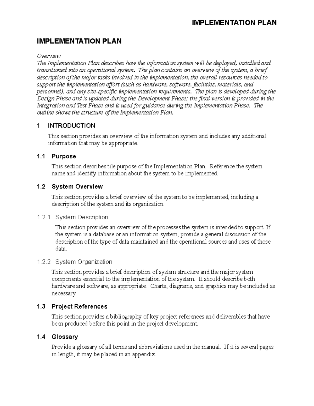 sample Implementation plan - IMPLEMENTATION PLAN Overview The ...