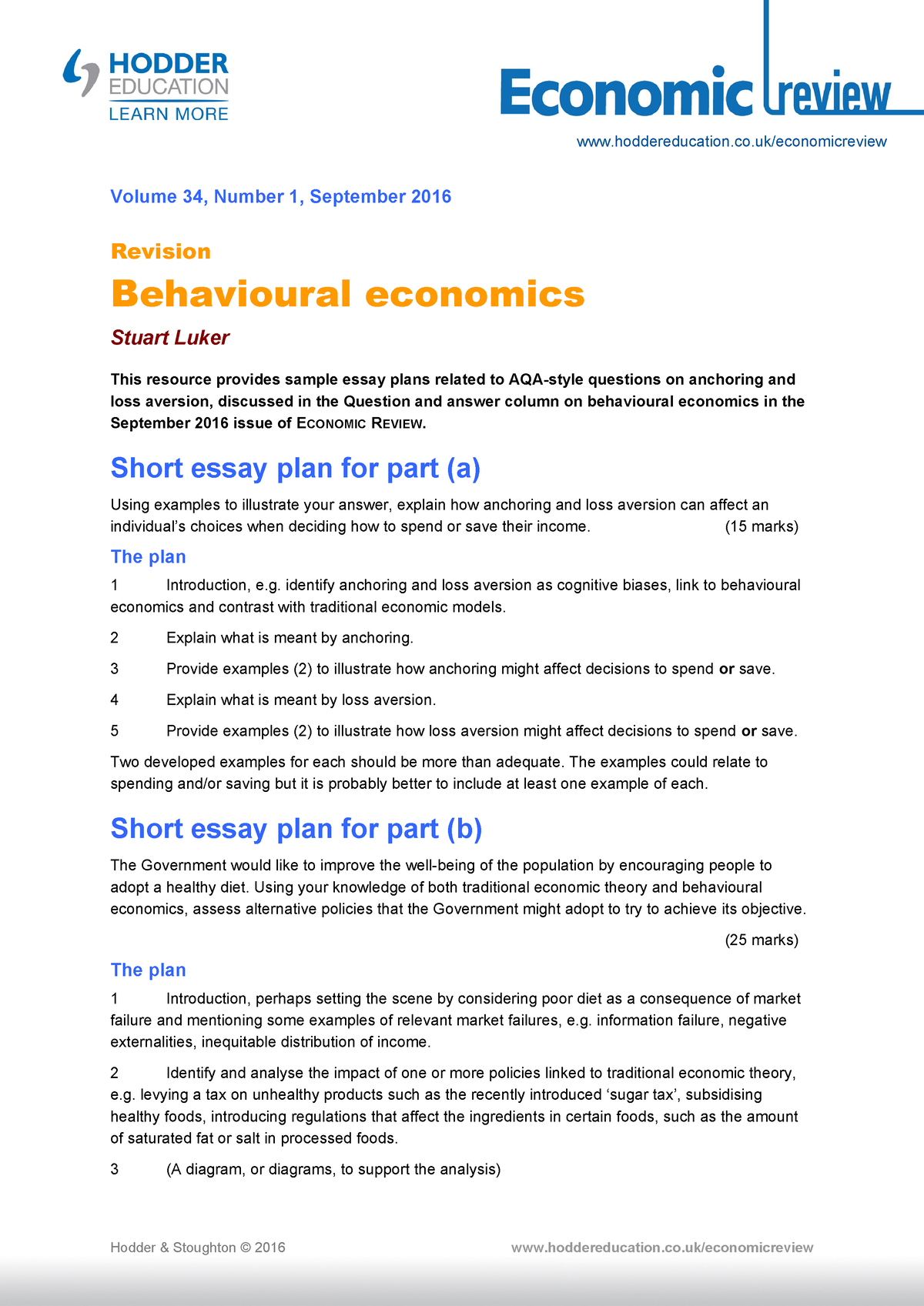 Economic Review 34 1 Behavioural Economics Revision - Hoddereducation ...