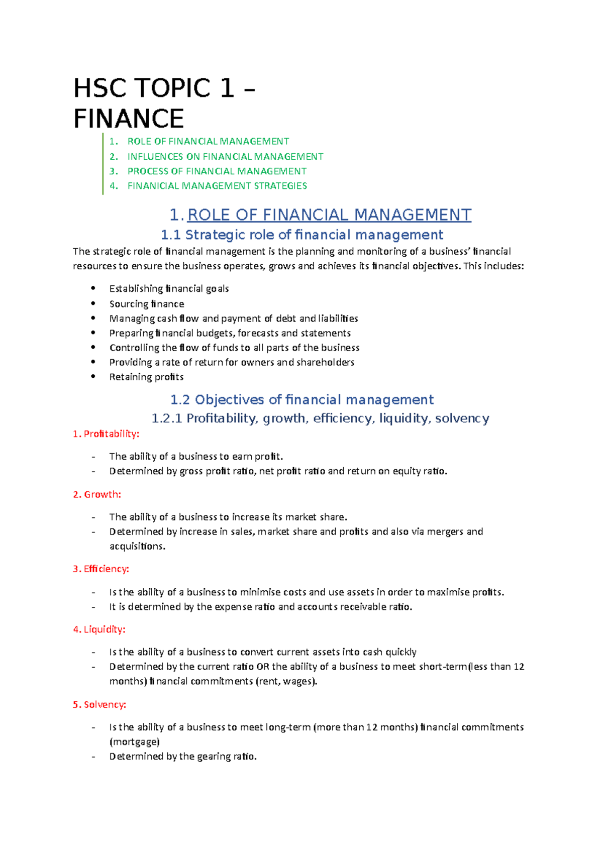 Studoc Business Topic 1 Finance - HSC TOPIC 1 – FINANCE 1. ROLE OF ...