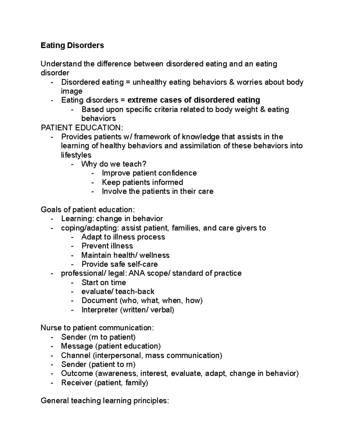 Final Nutrition Study Guide .docx - Eating Disorders Understand the ...