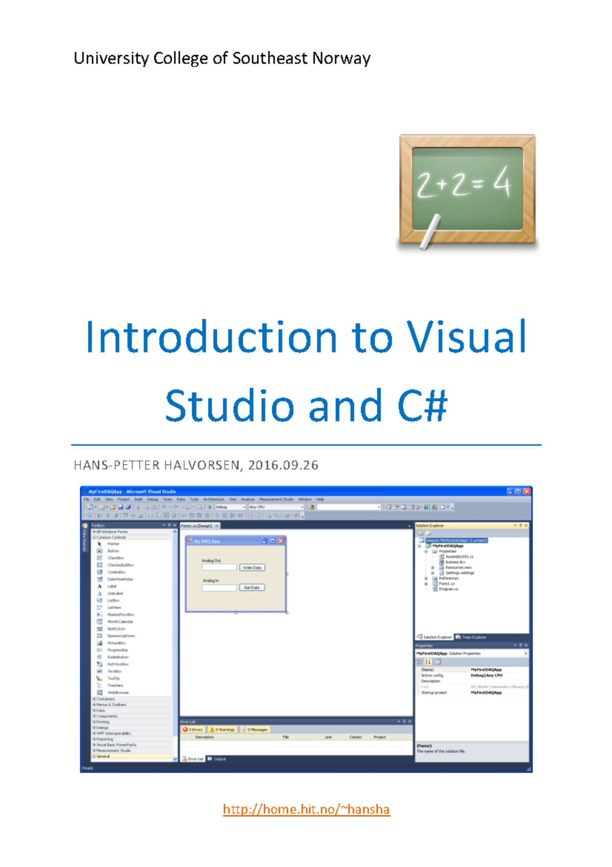Introduction to Visual Studio and CSharp - University College of ...