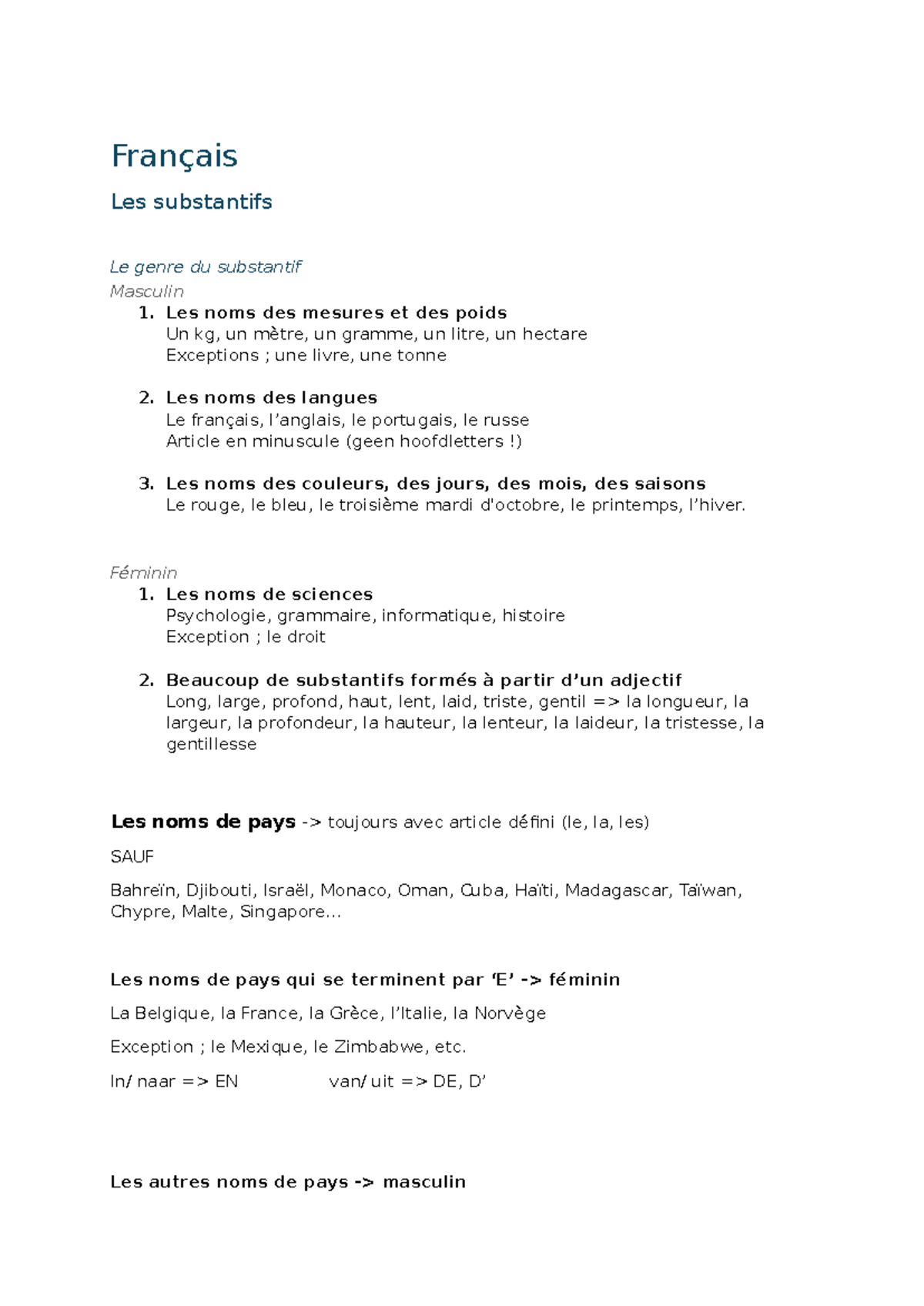 Les1 (substantifs, prépositions pays, suffixe, professions) - Français ...