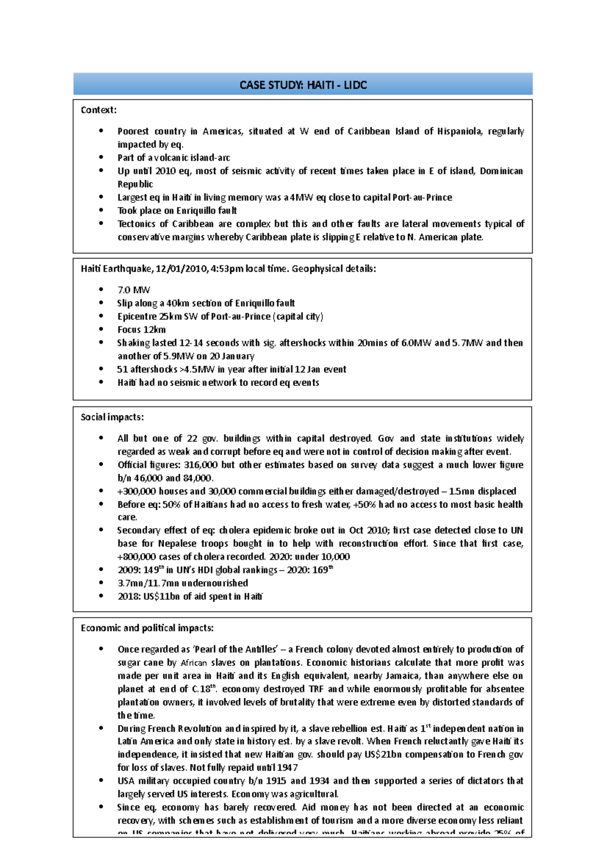 haiti earthquake case study a level