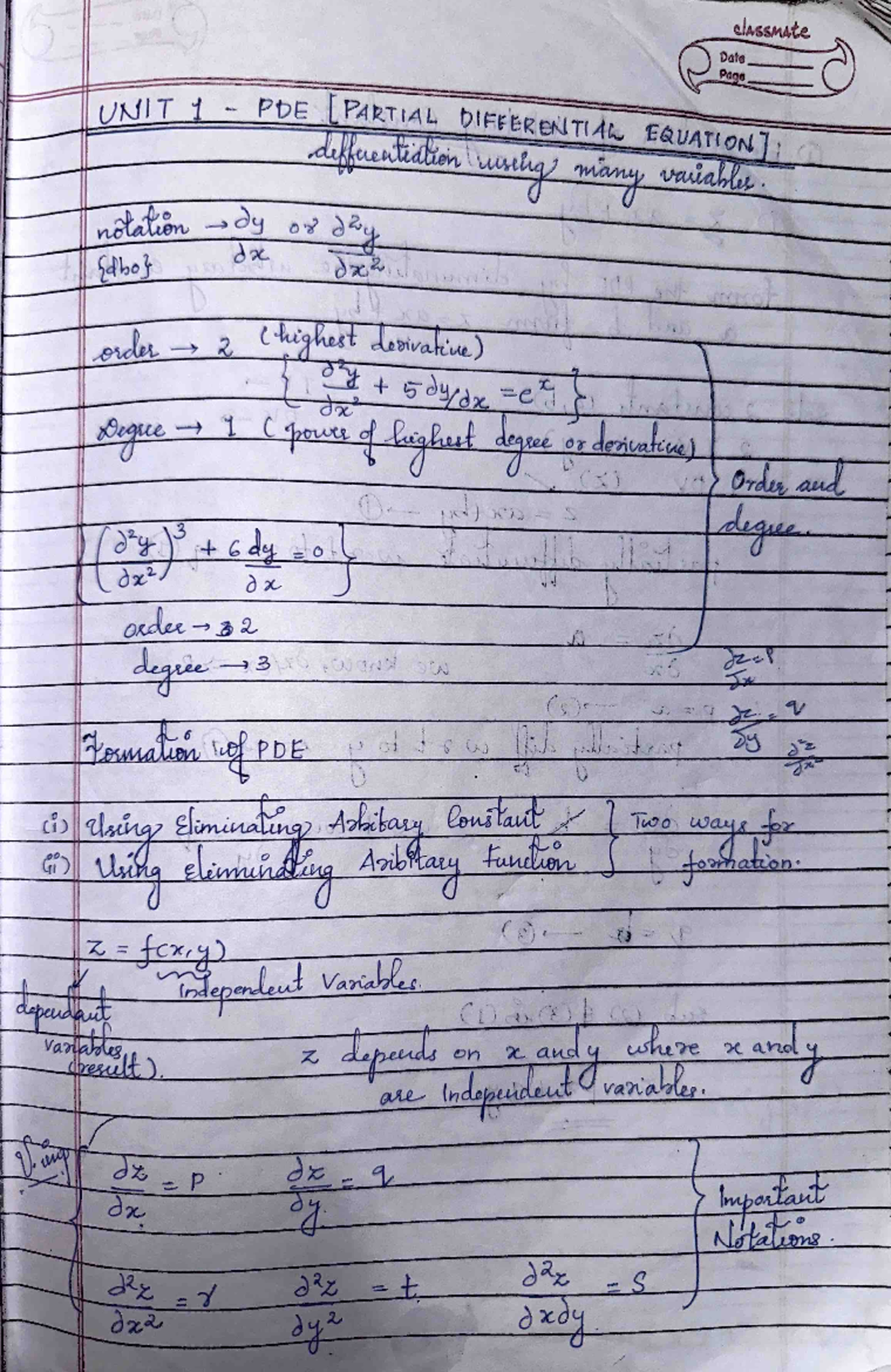 Unit1handwritten maths - classmate 2 Date Page UNIT 1 PDE DIFFERENTIAL ...