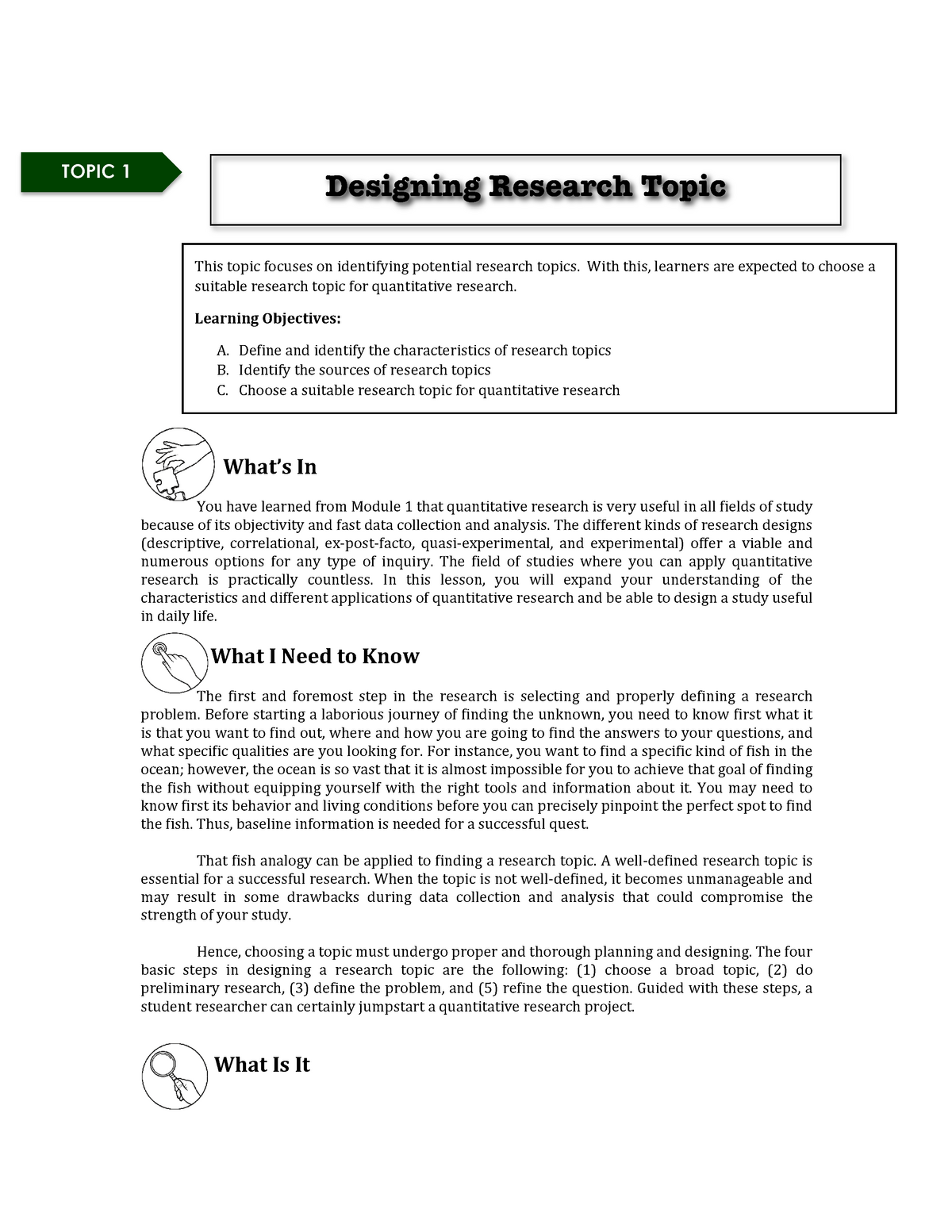 Designing Research Topic Research Title What s In You Have Learned 