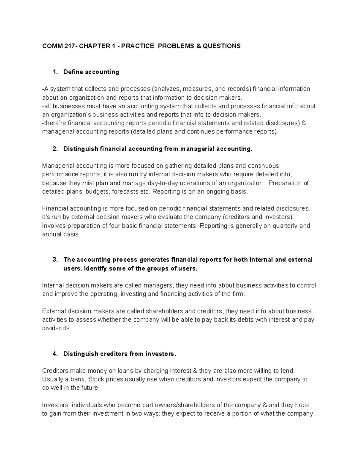 COMM 217- Chapter 1 - Practice Problems & Questions - COMM 217- CHAPTER ...