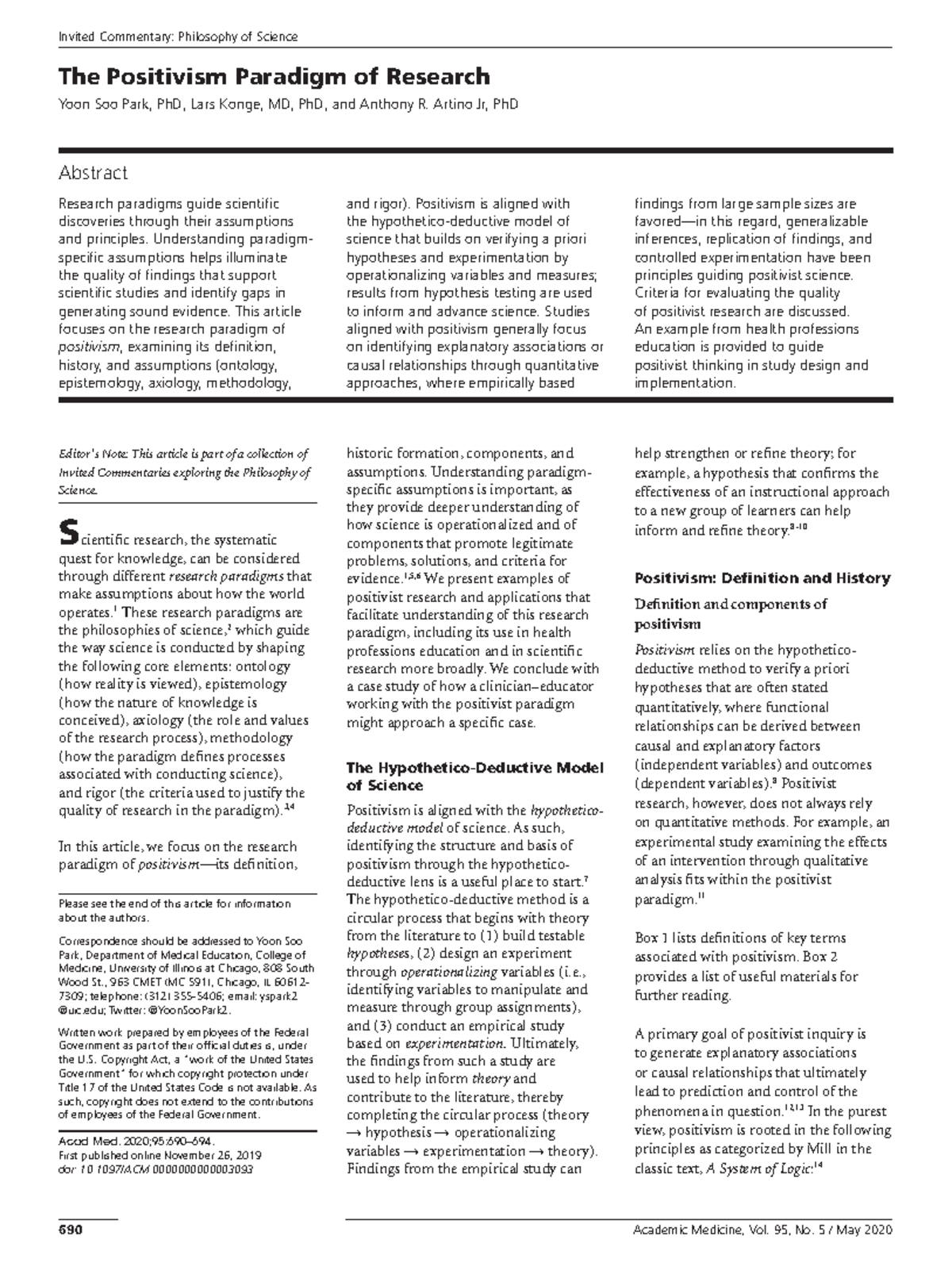 The positivism paradigm of research - Editor’s Note: This article is ...