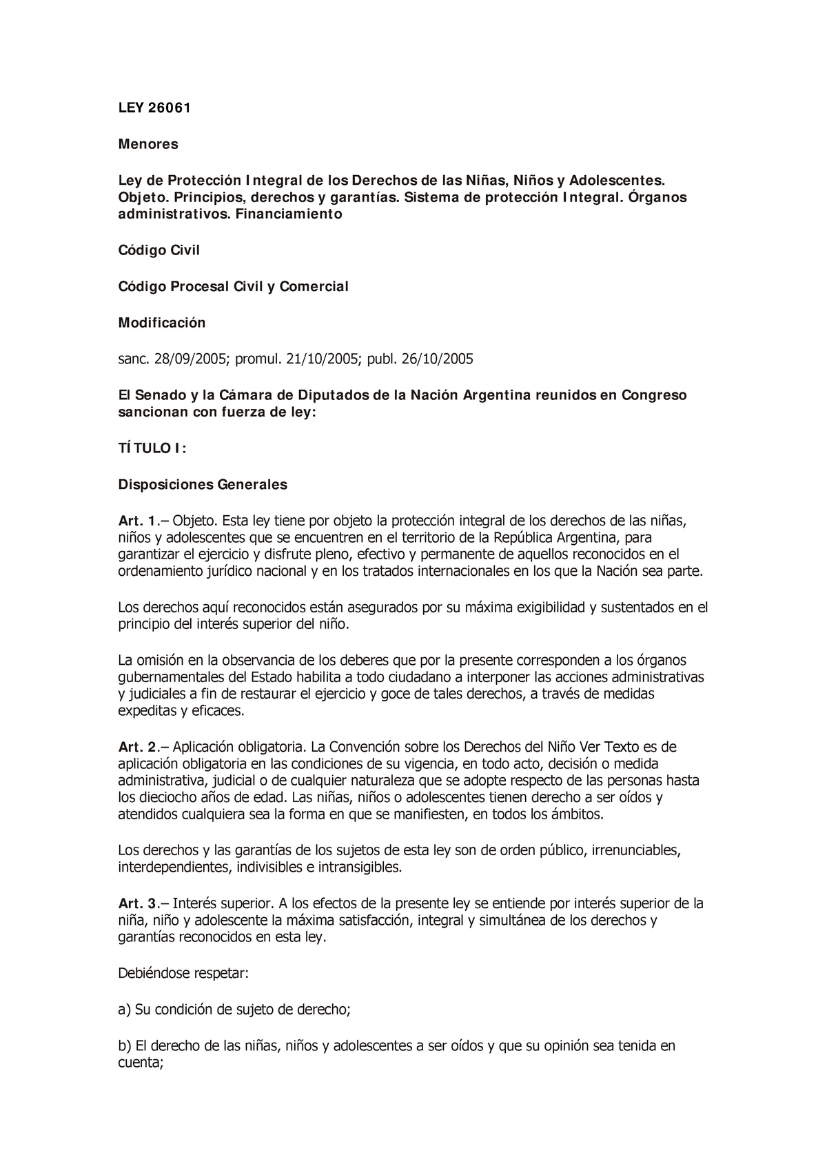 Ley26061- ley de proteccion integral de niños, niñas y adolescentes ...