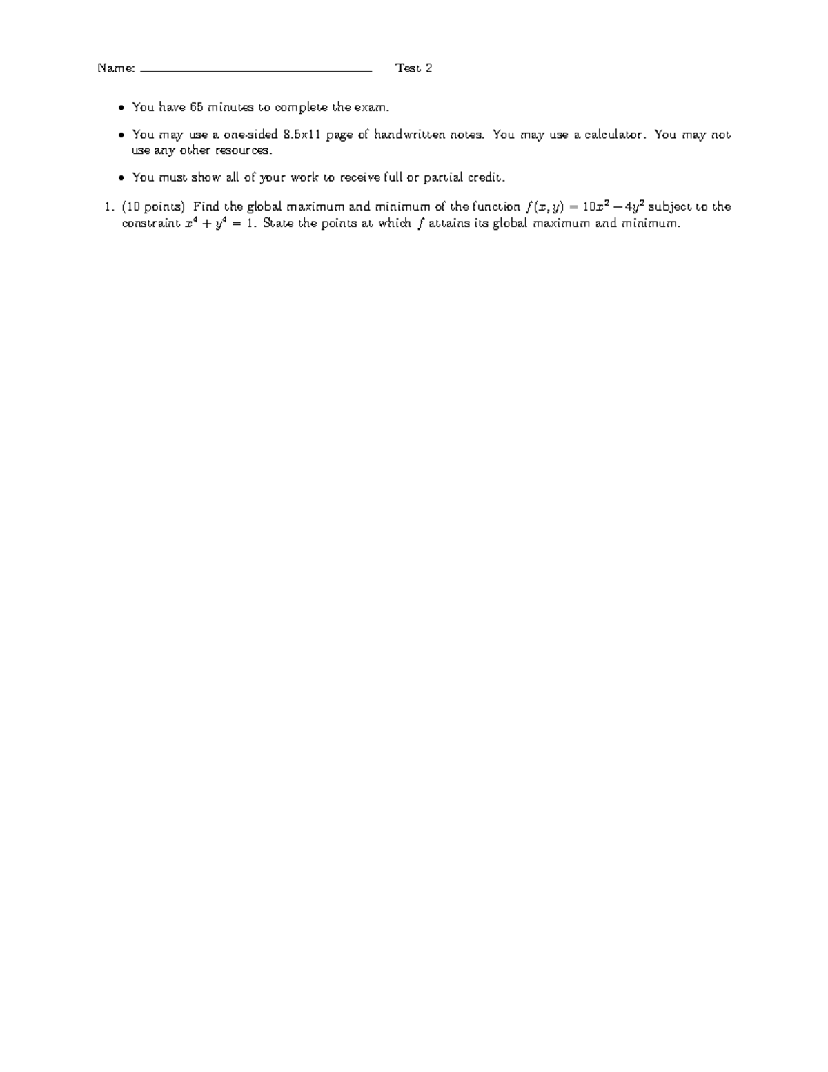 S23 - midterm 2 - Name: Test 2 You have 65 minutes to complete the exam ...