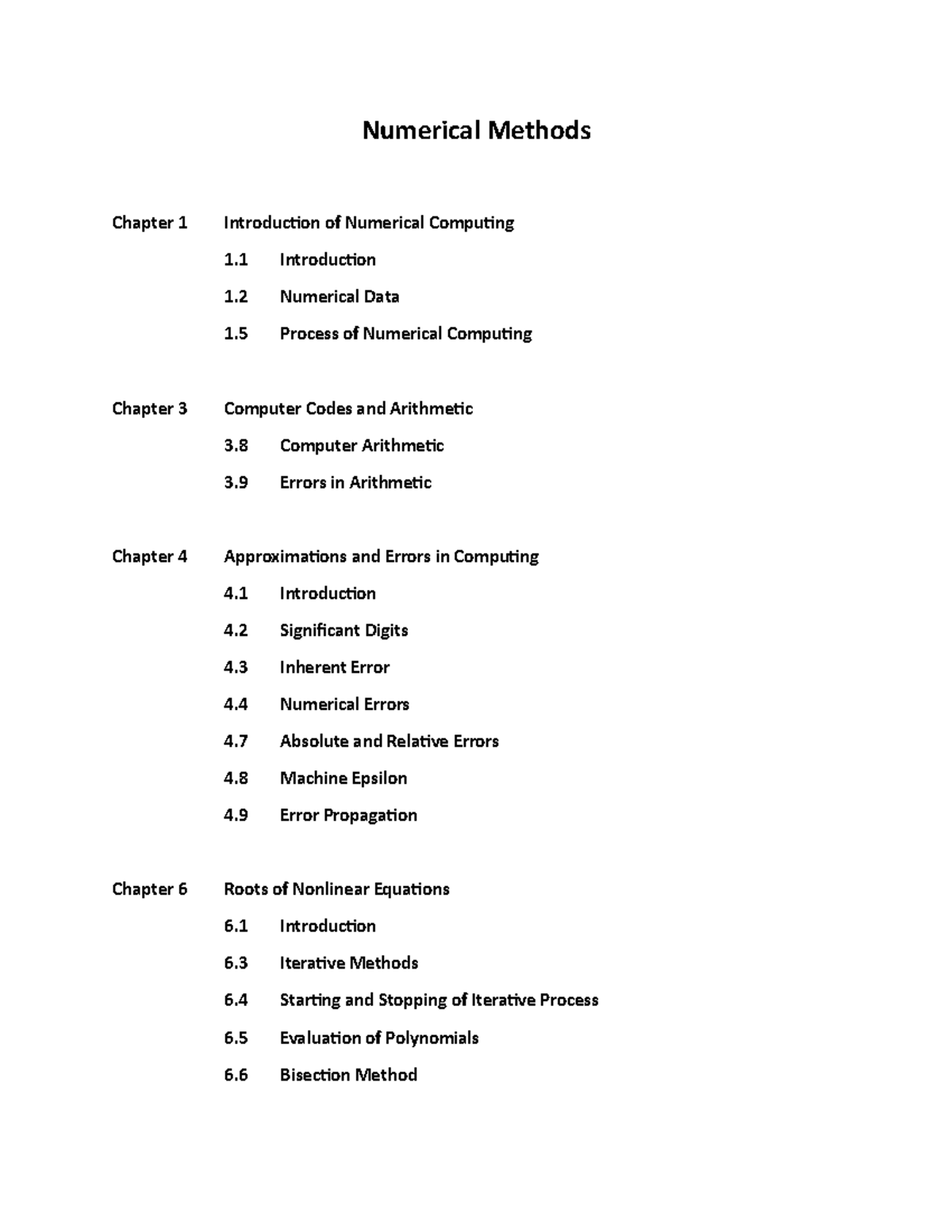 Numerical Methods Course Summary - Numerical Methods Chapter 1 ...