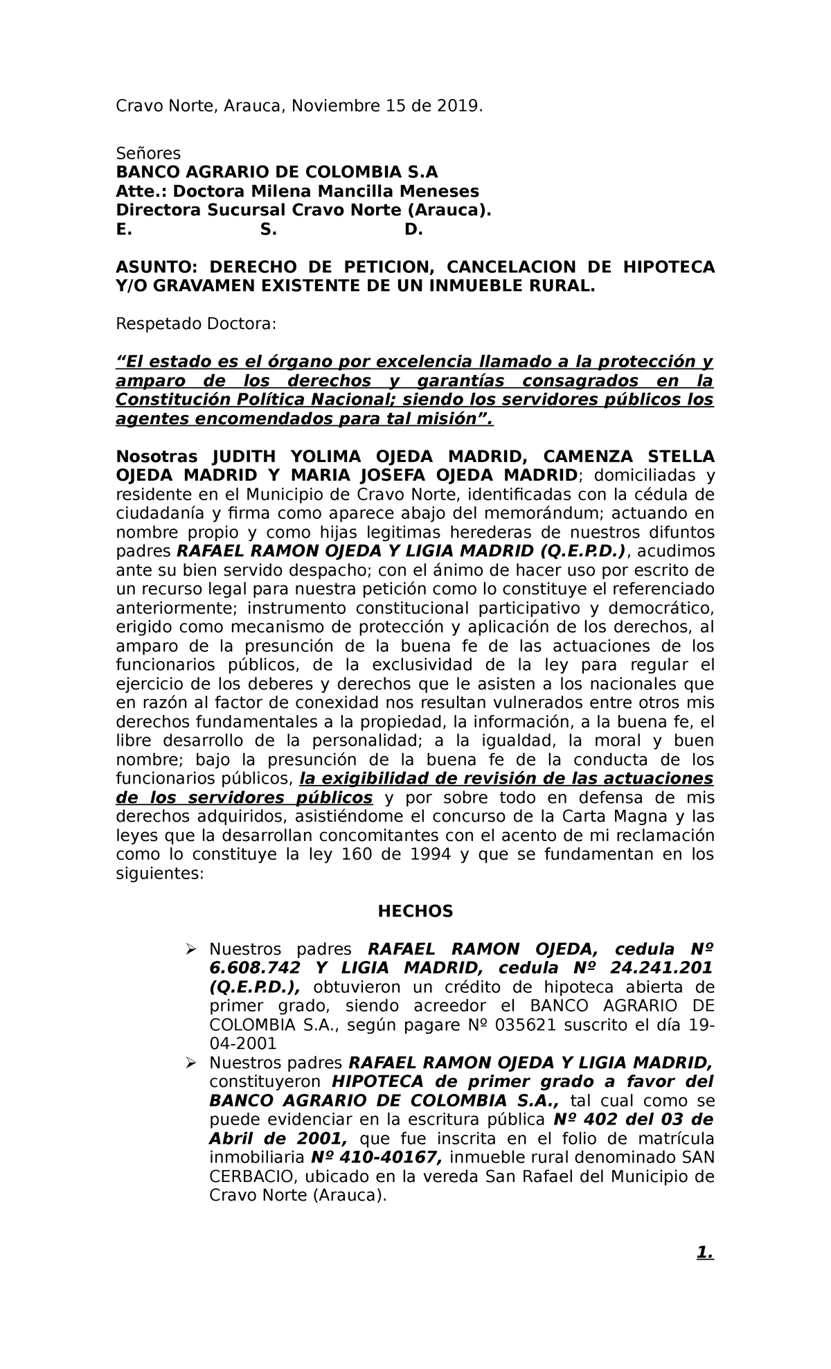 Derecho DE Peticion Demanda Obligacion DE Hacer LINO Marcial Garcia ...