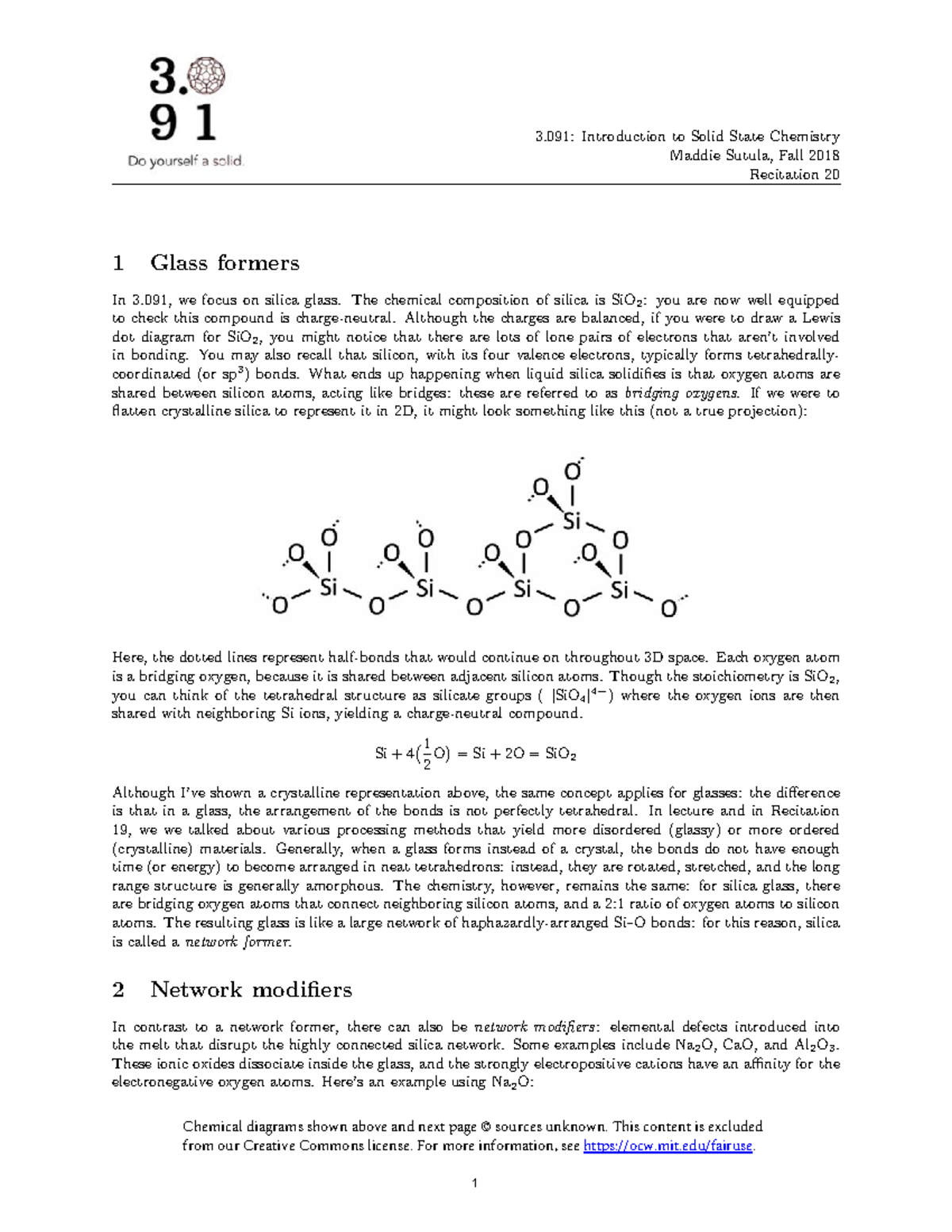 glass formers and network modifiers 1 3 Introduction to Solid State