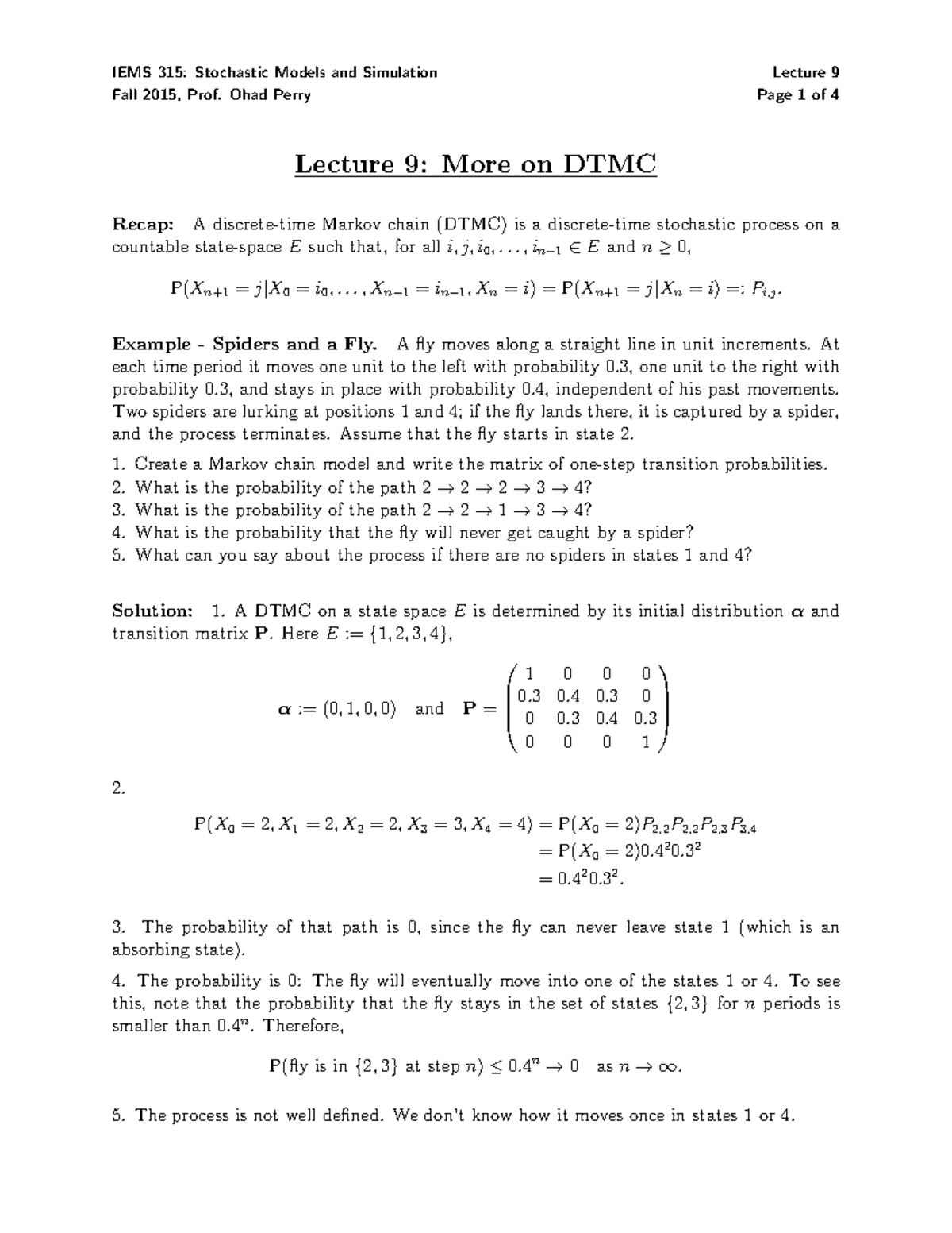 315-Lec9 - Lecture notes 9 - IEMS 315: Stochastic Models and Simulation ...