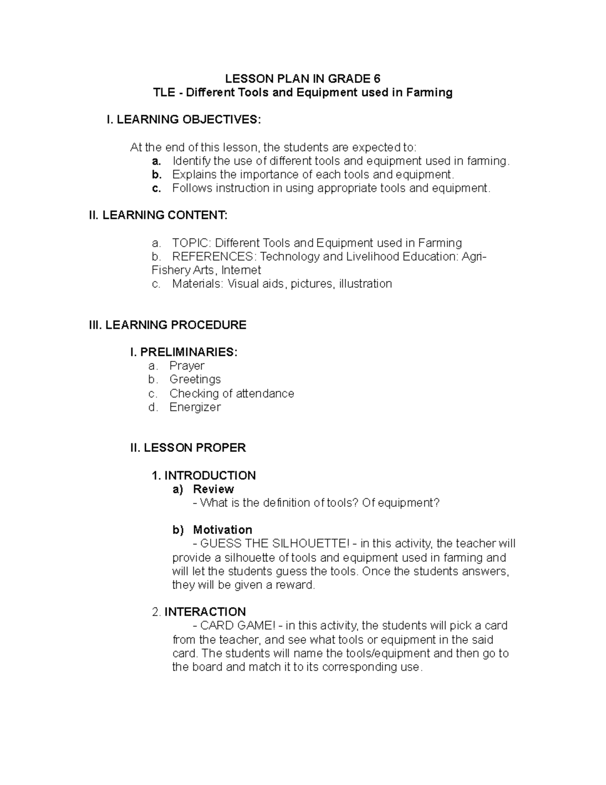 Lesson Plan In Grade 6 Demo Teaching Lesson Plan In Grade 6 Tle