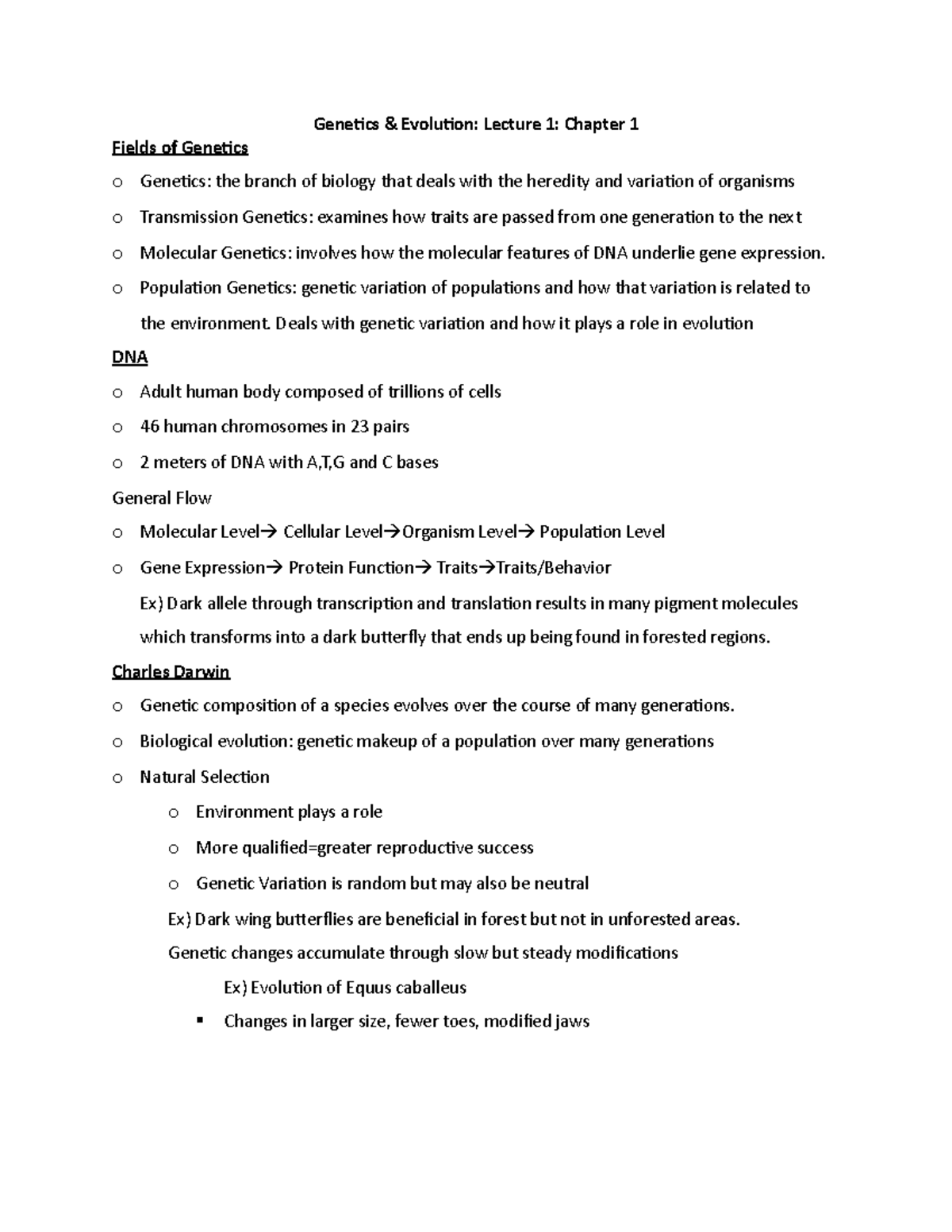 Genetics And Evolution Lecture 1 Notes - Geneics & Evoluion: Lecture 1 ...