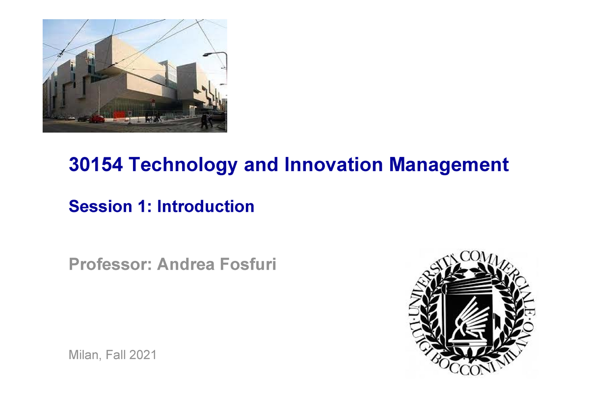 Lecture 1 Slides Pdf - 30154 Technology And Innovation Management ...