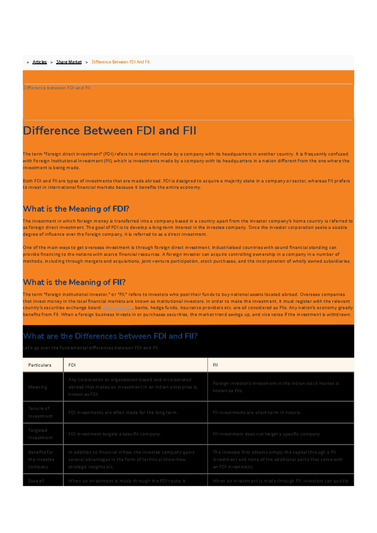 FDI Vs FII- Difference Between FDI And FII - What Is FII And FID ...