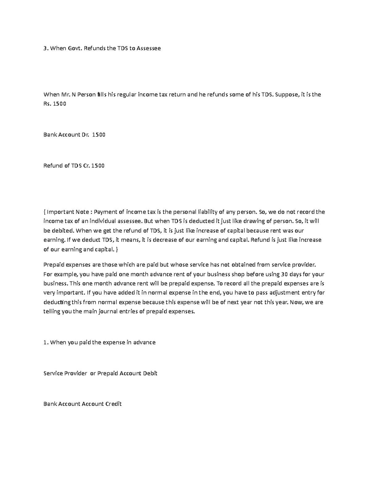 Jiurnal entries 2 - Assignment - When Govt. Refunds the TDS to Assessee ...