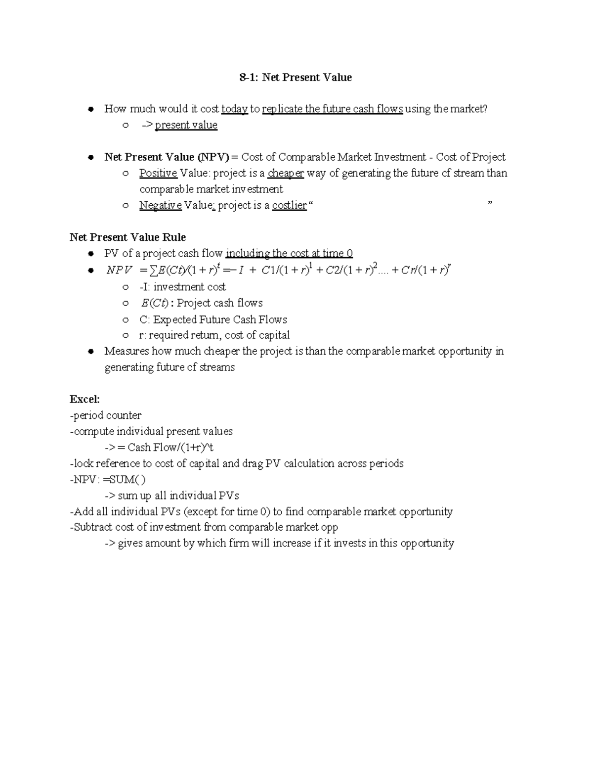 FNCE 121 Chapter 8 Notes - 8-1: Net Present Value How much would it ...