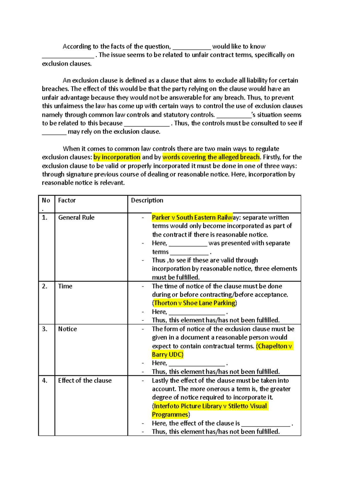 law case study exemption clause