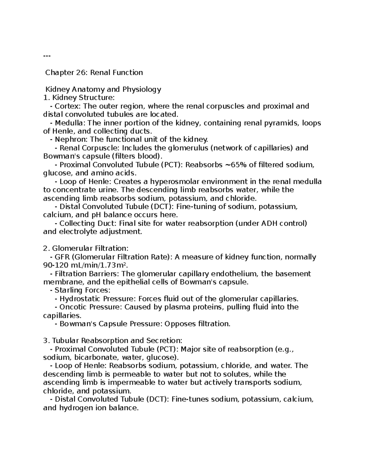 Exam 3 study file overview - Chapter 26: Renal Function Kidney Anatomy ...