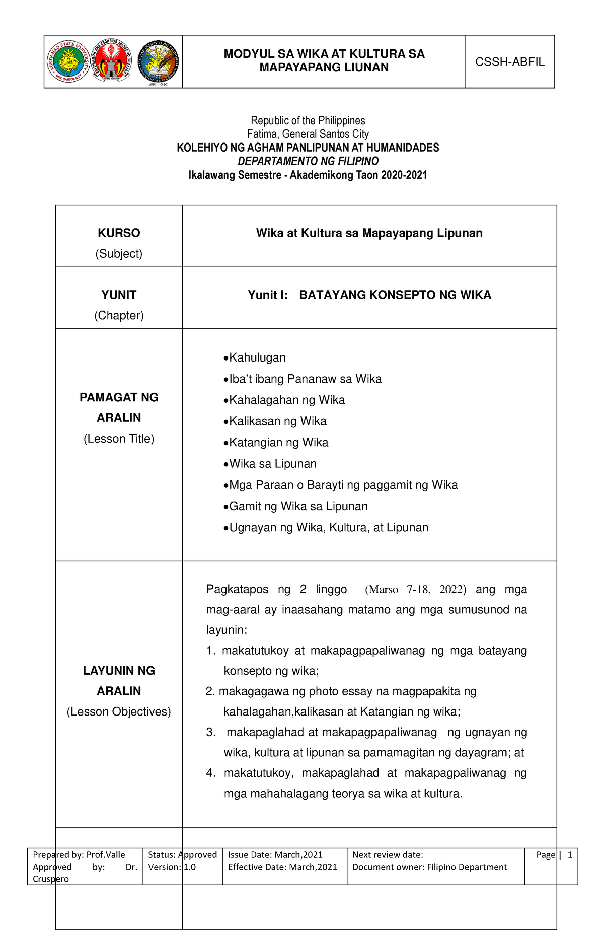 Modyul 1 FIL101 A Final - Very Easy To Understand - MAPAYAPANG LIUNAN ...