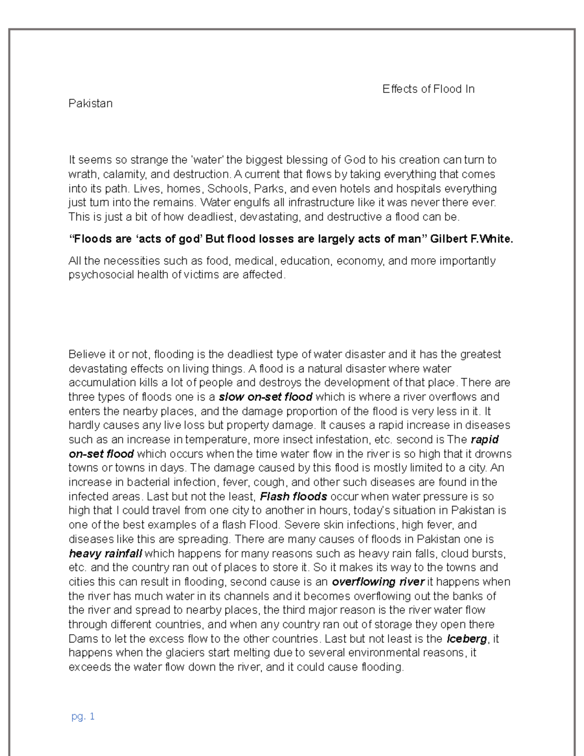 essay on effects of flood in pakistan