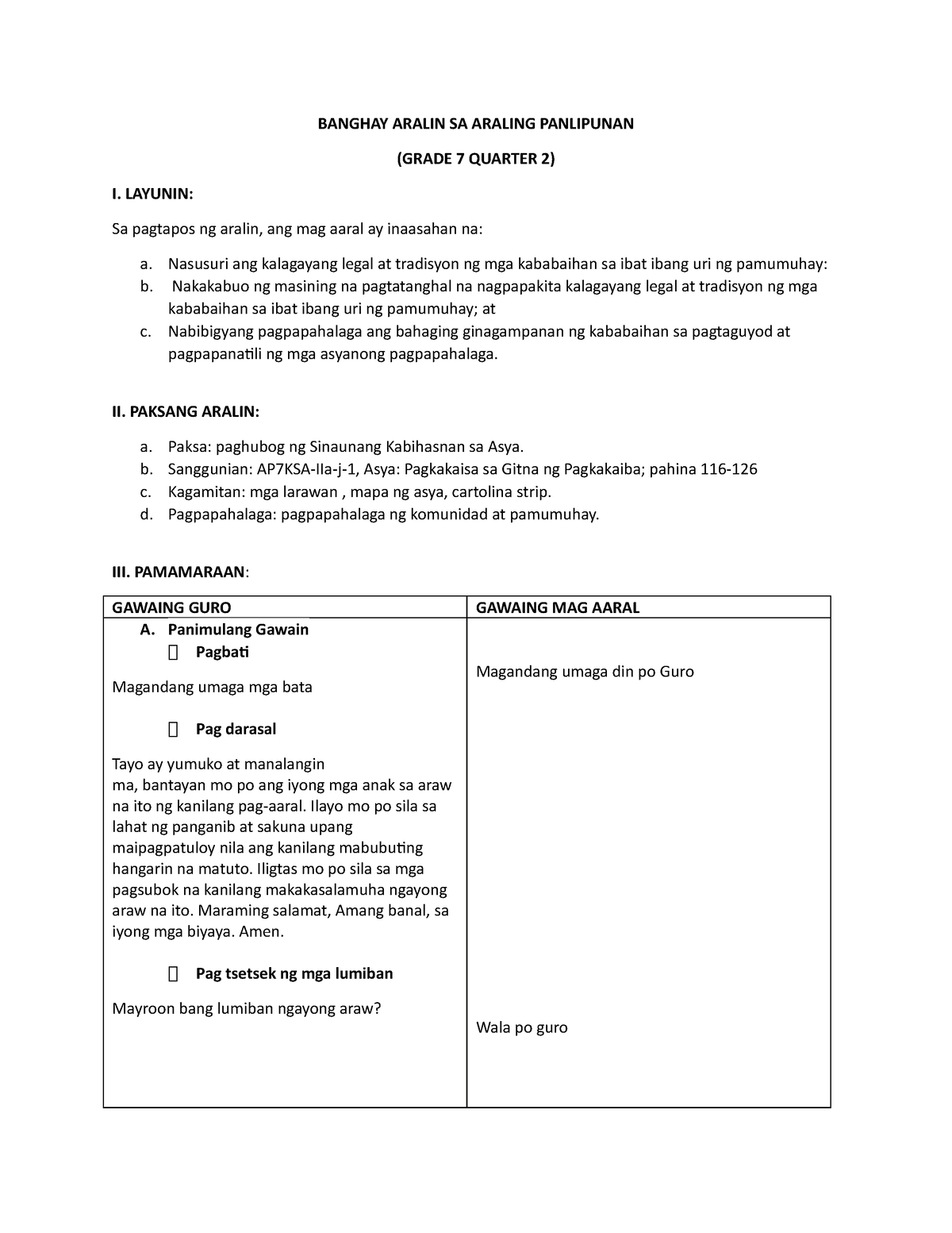 50 4a S Lesson Plan In Araling Panlipunan Grade 4 Kulturaupice Banghay 