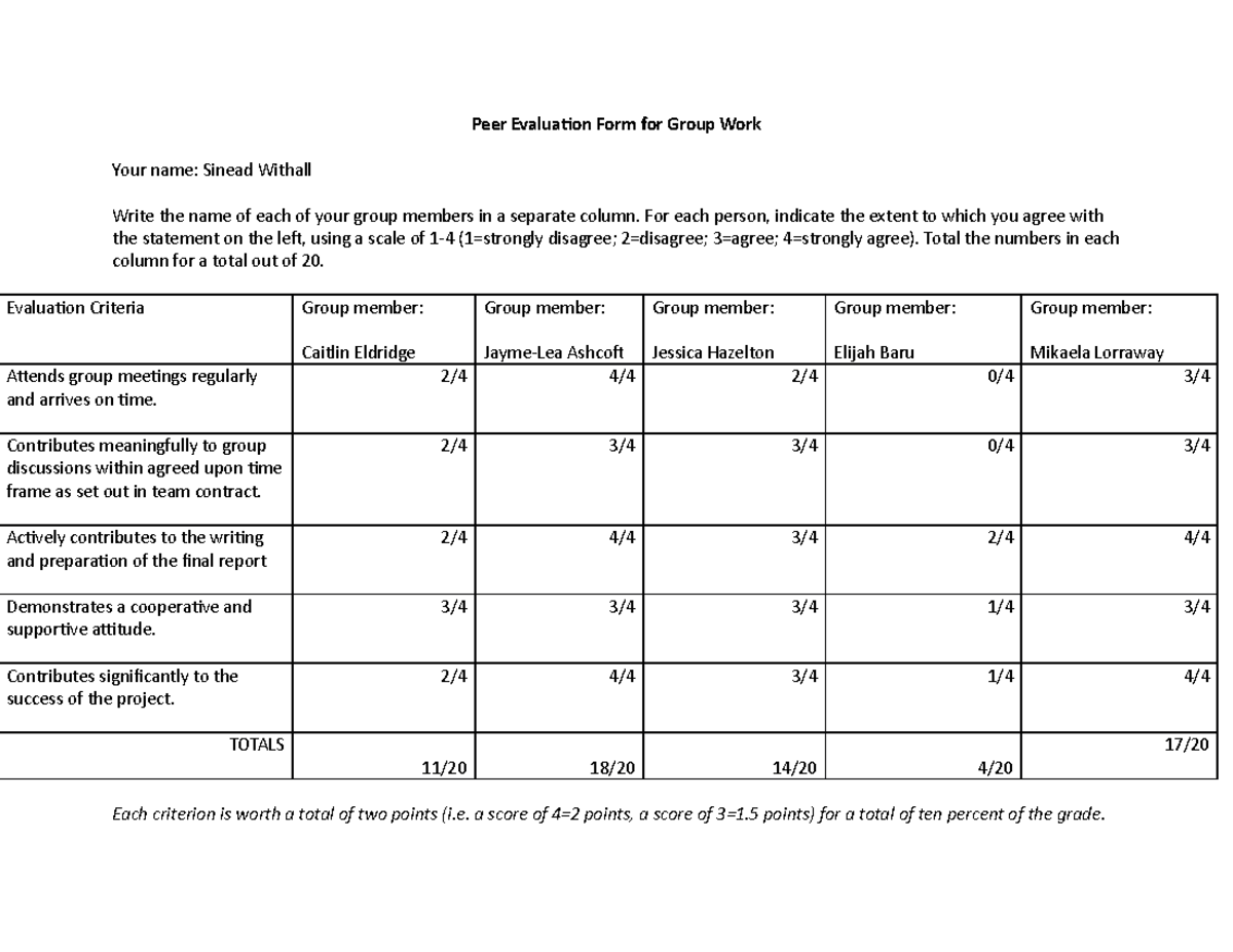 3030CCJ - Peer Evaluation Form for Group Work - 3003CCJ - Griffith ...