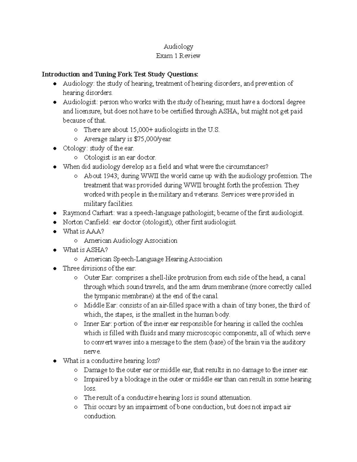 Audiology Exam 1 Review Audiology Exam 1 Review Introduction and