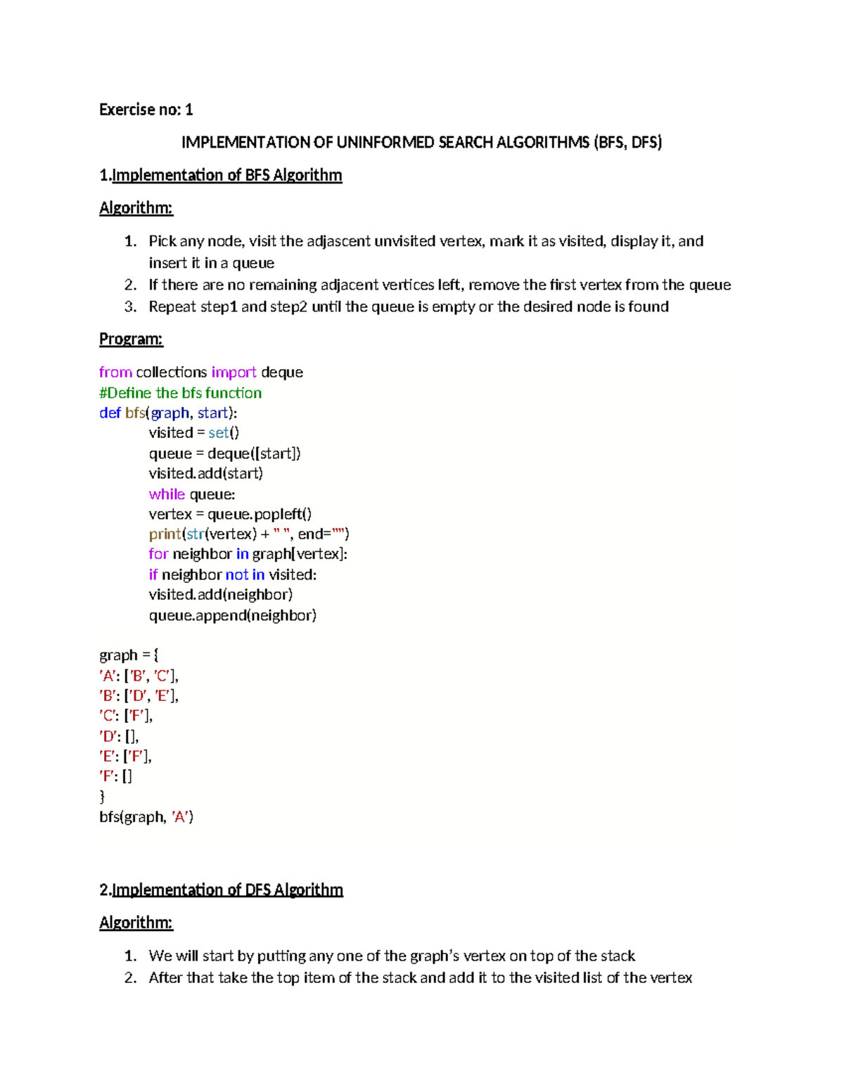 Experiment 1 - AIML EXCERCISE - Exercise no: 1 IMPLEMENTATION OF ...