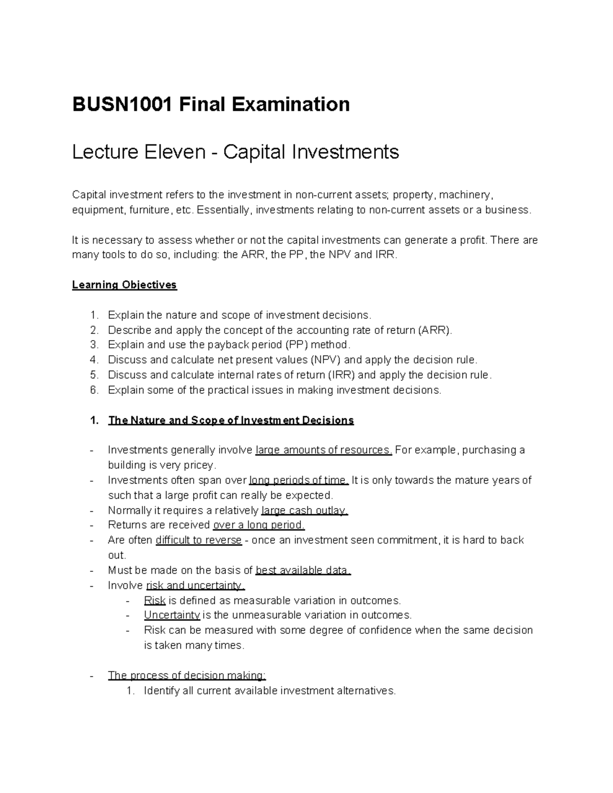 BUSN1001 Lecture Notes For Final Examination - BUSN1001 Final ...