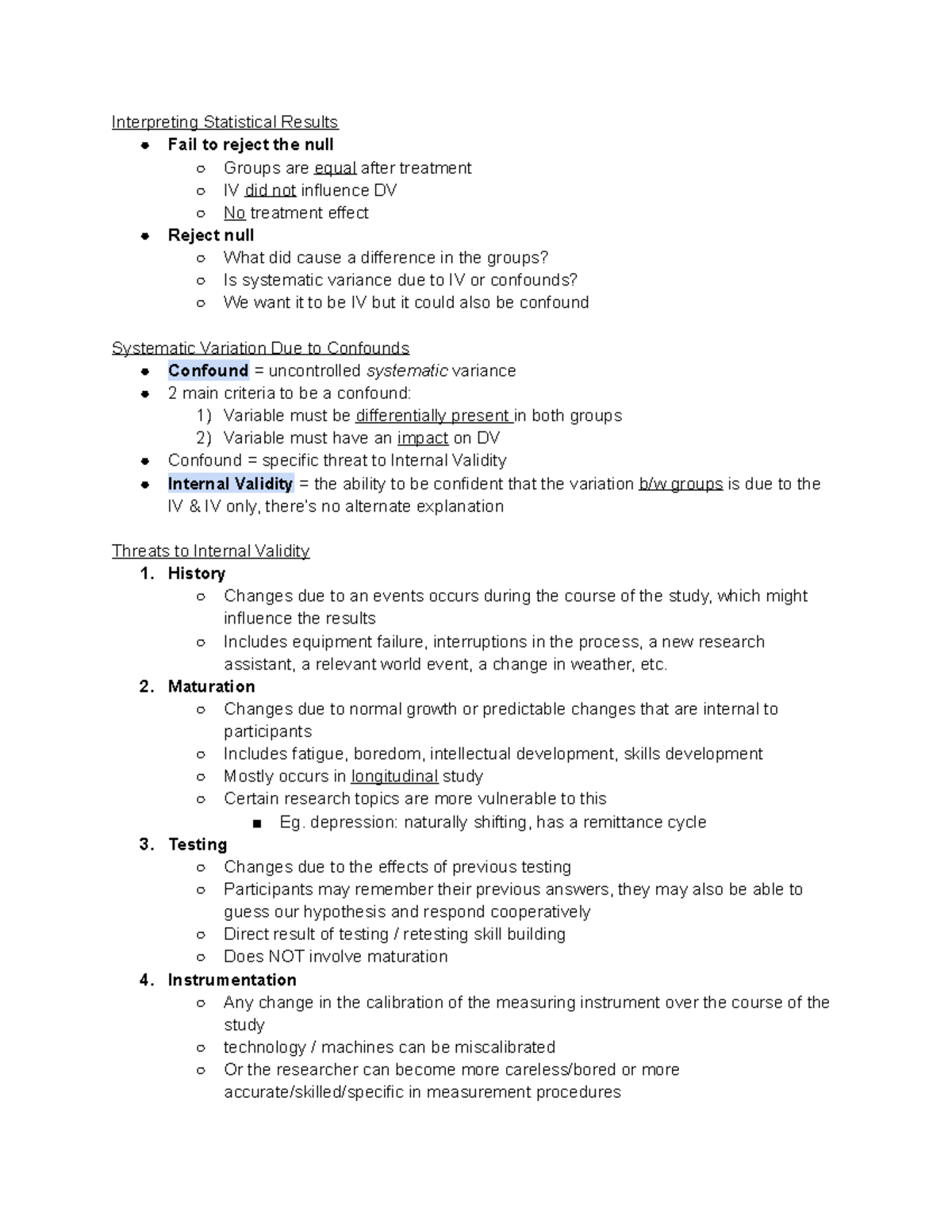 Lecture 10 Confound Threats to Internal Validity - Interpreting ...