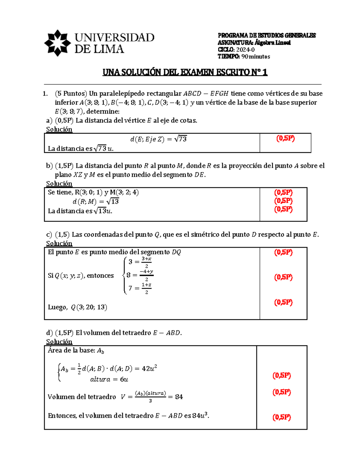 EE1 AL 2024 0 EXAMNE UNA SOLUCIÓN DEL EXAMEN ESCRITO N 1 5 Puntos