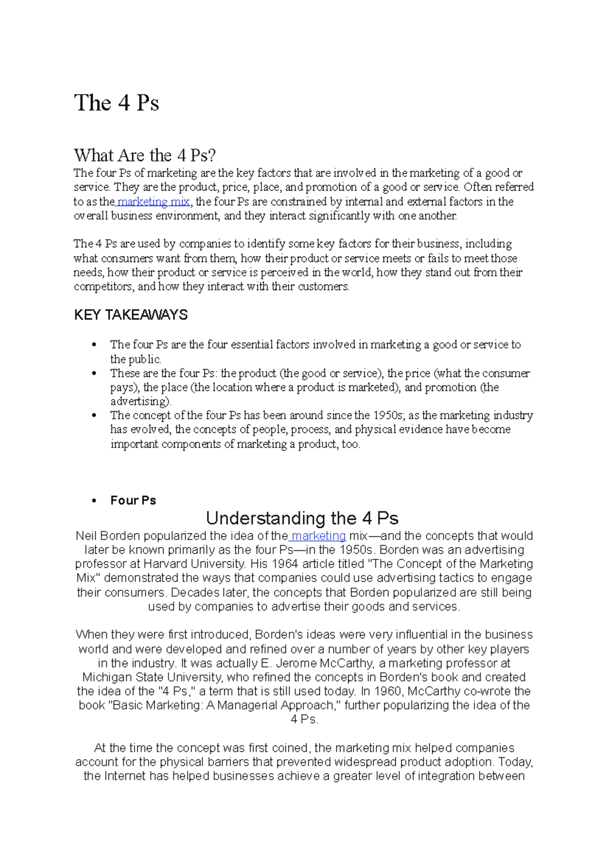 importance of 4ps essay