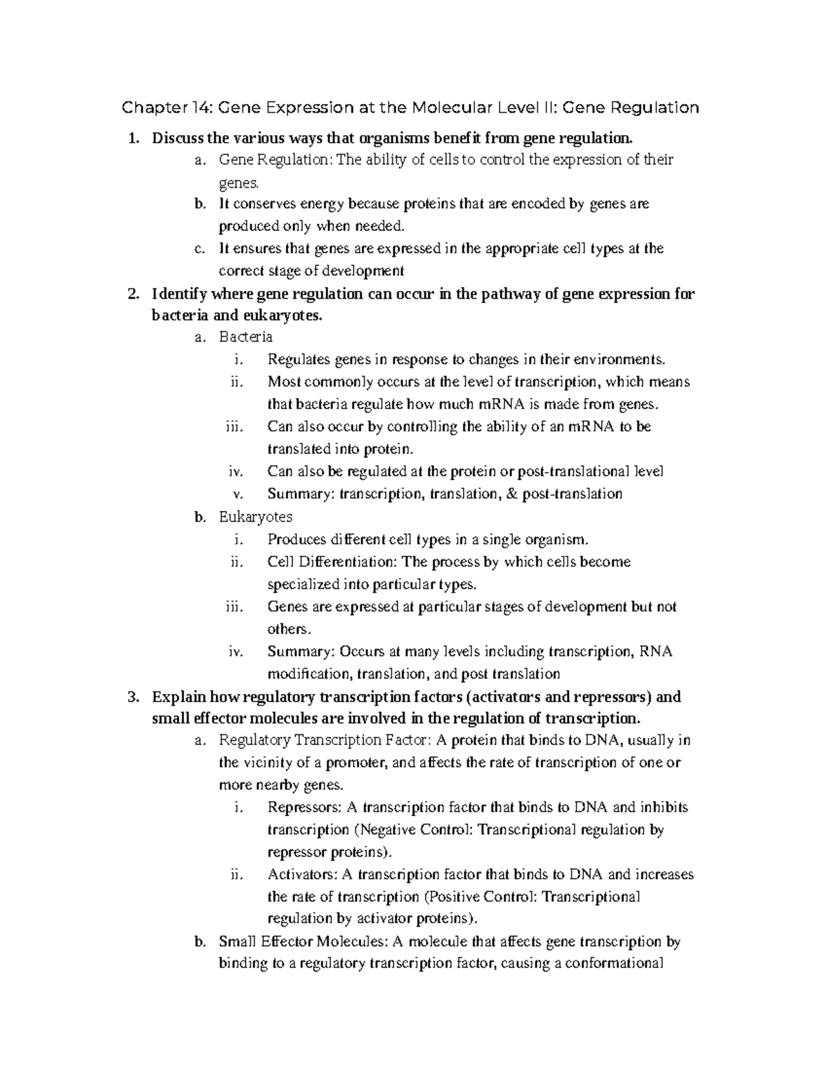 BIO 1200 Chapter 14 Review - Chapter 14: Gene Expression at the ...