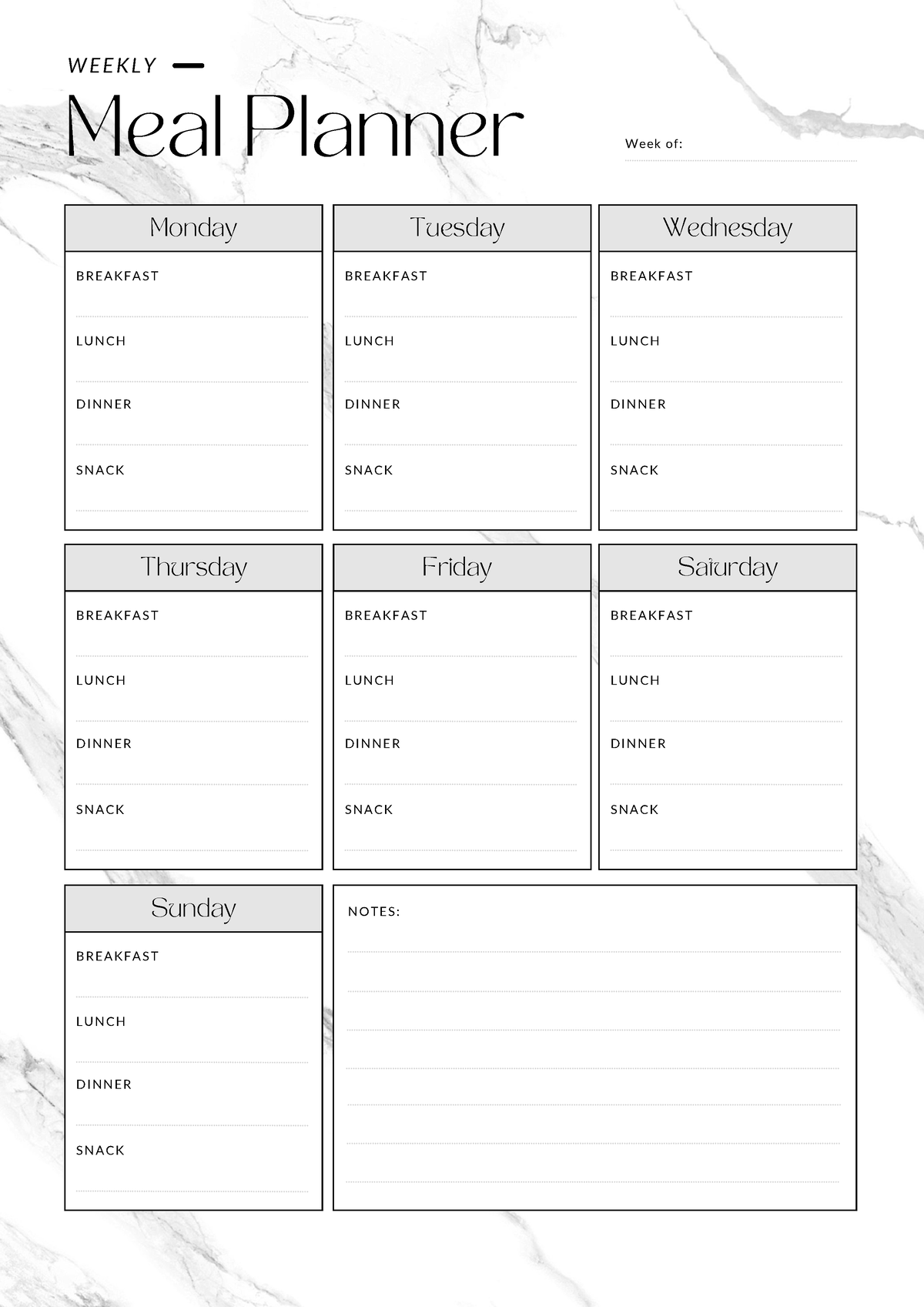 White Minimalist Meal Planner in Daily Weekly and Monthly - Monday ...