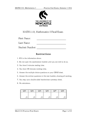 MATH 1110 Cheat Sheet - MATH1110 - Studocu
