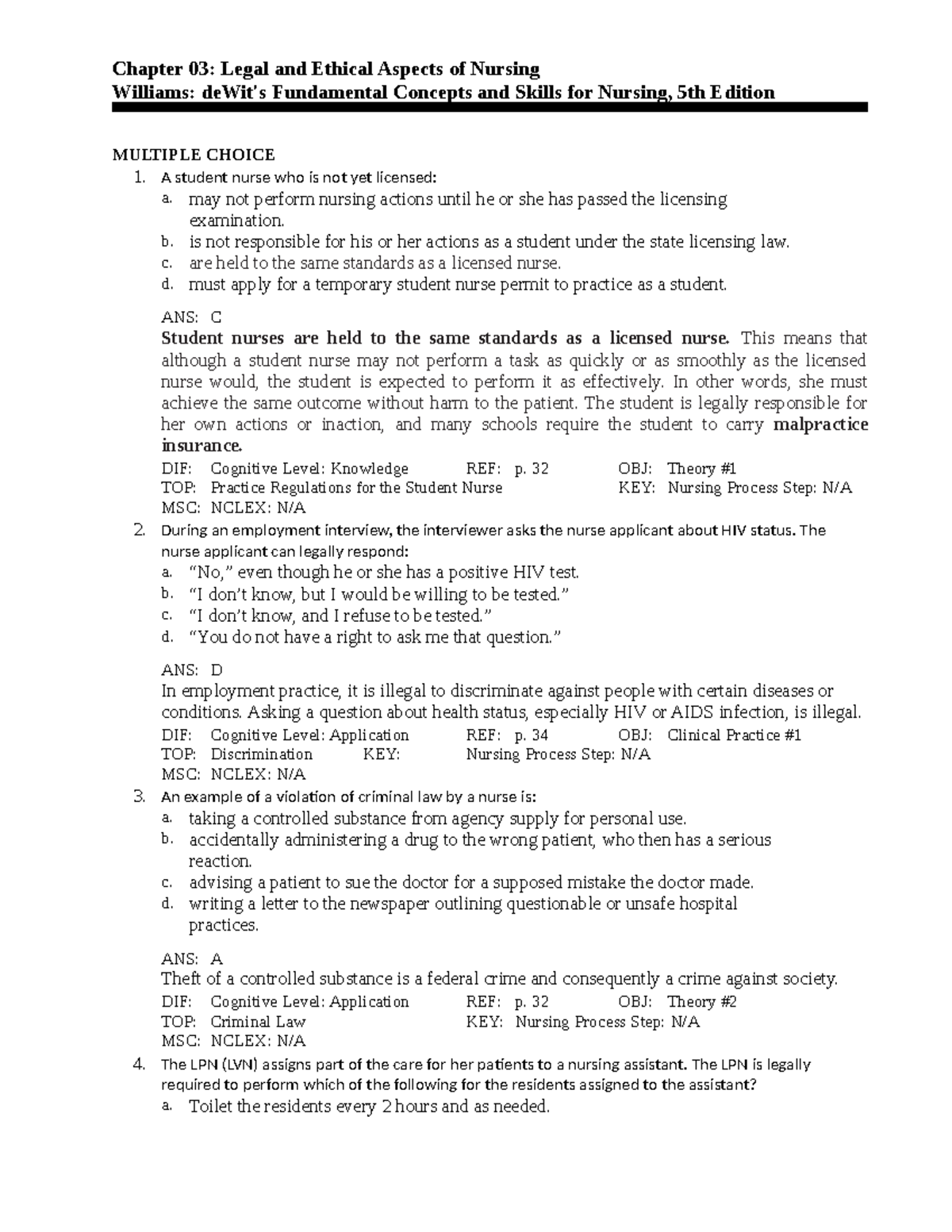 Chapter 3 Dewitt Practical Nursing - Chapter 03: Legal and Ethical ...