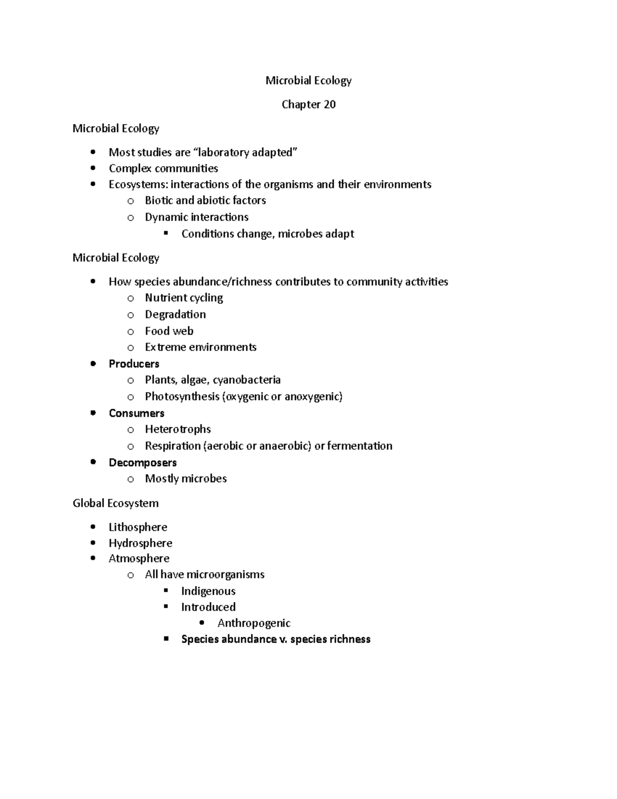 Microbial Ecology - Lecture notes 13 - Microbial Ecology Chapter 20 ...