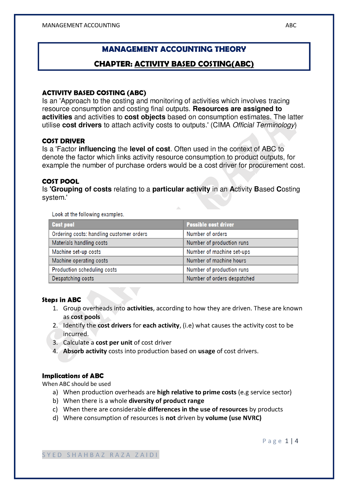 ABC Theory - P A G E 1 | 4 MANAGEMENT ACCOUNTING THEORY CHAPTER ...