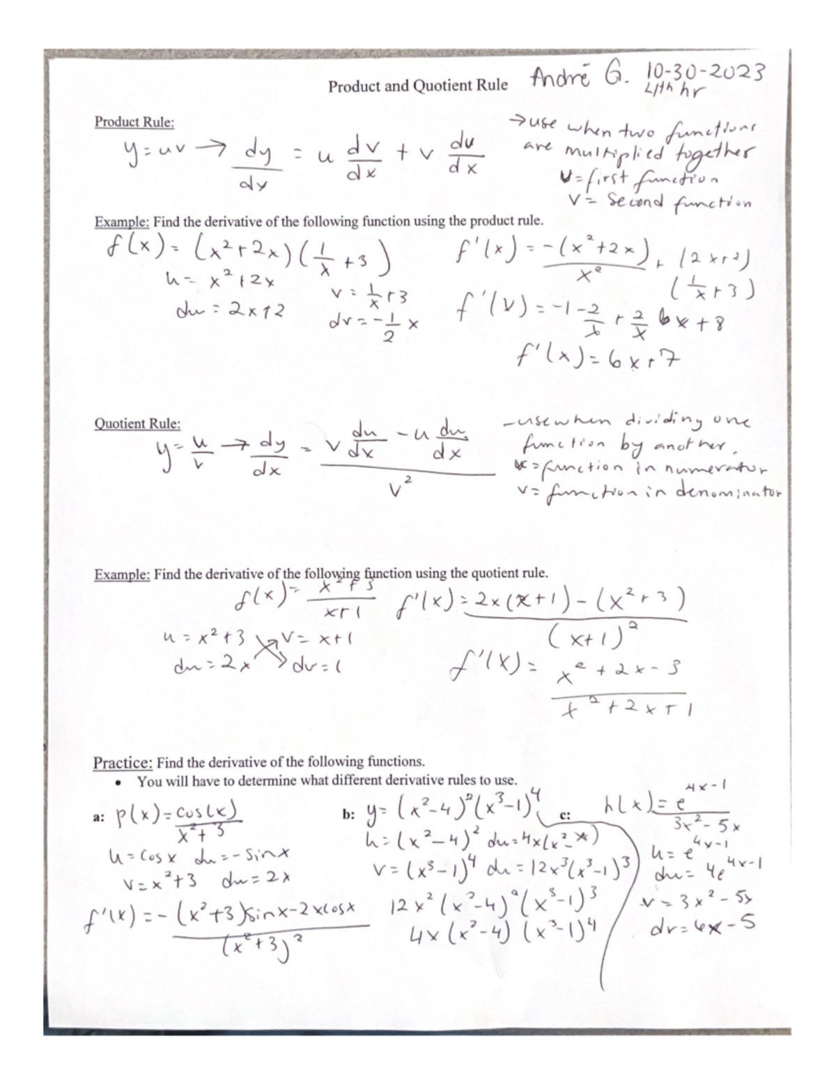 Product And Quotient Rule - Studocu