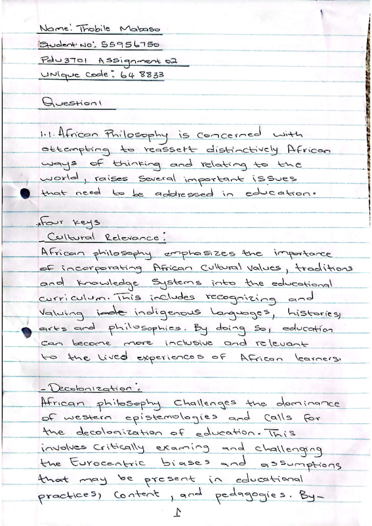 Pdu assignment 2 - Module notes - Name: Thobile Mabaso 55956750 Pdu3701 ...