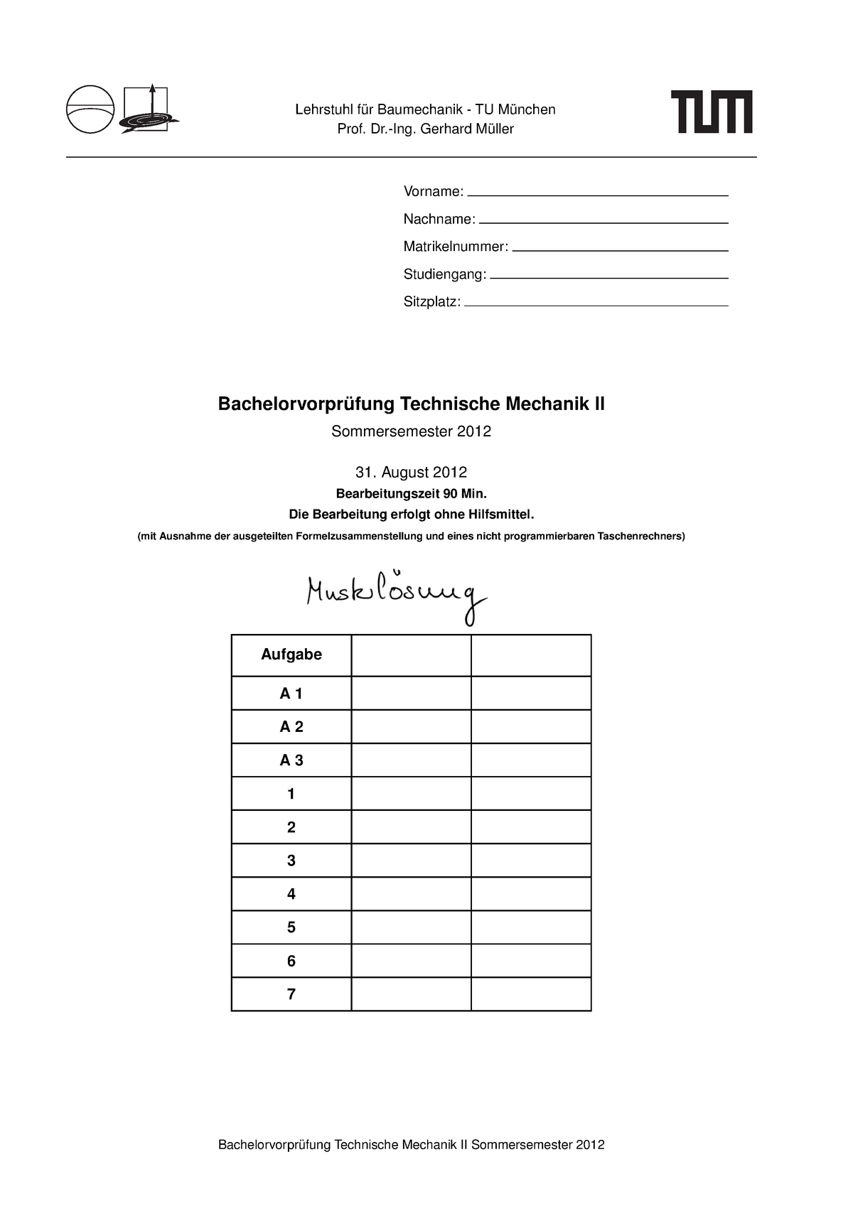 Klausur Sommersemester 2012, Fragen Und Antworten - Lehrstuhl Fur ...