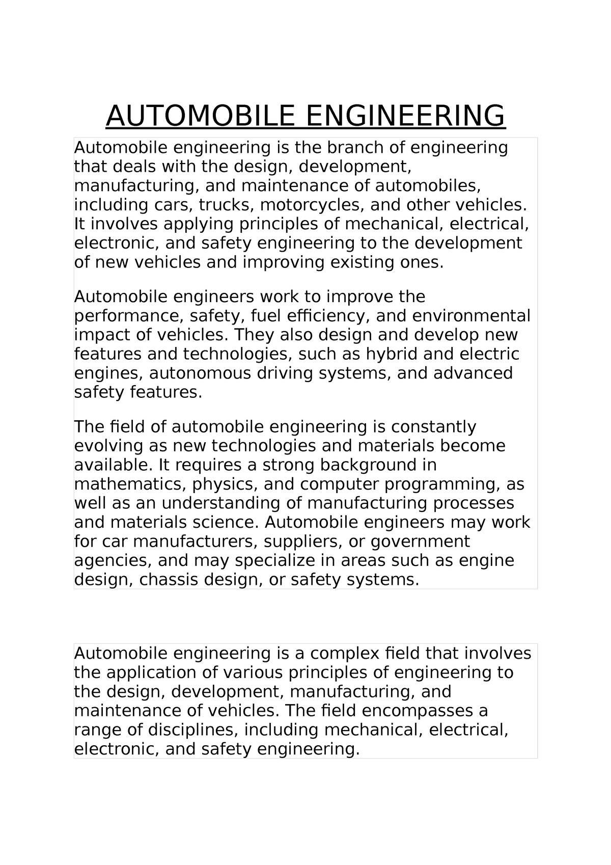 thesis statement for automotive engineering