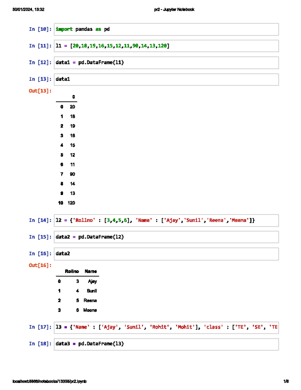 Pr238 - Practical - 13:32 pr2 Jupyter Notebook In import pandas as pd ...