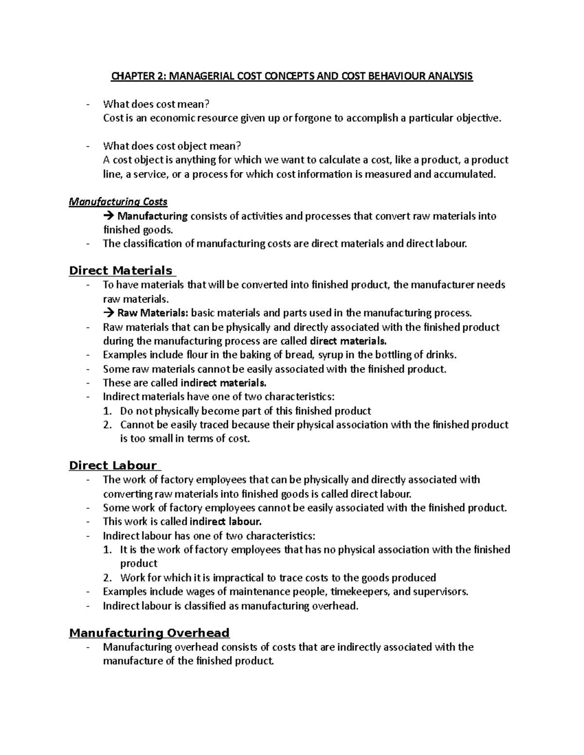 Managerial Accouting - CHAP 2 - CHAPTER 2: MANAGERIAL COST CONCEPTS AND ...